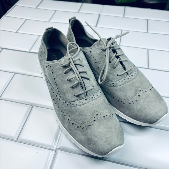Women's ZERØGRAND Wingtip Oxfords IRONSTONE SUEDE-OPTIC WHITE size 11B - Picture 4 of 12